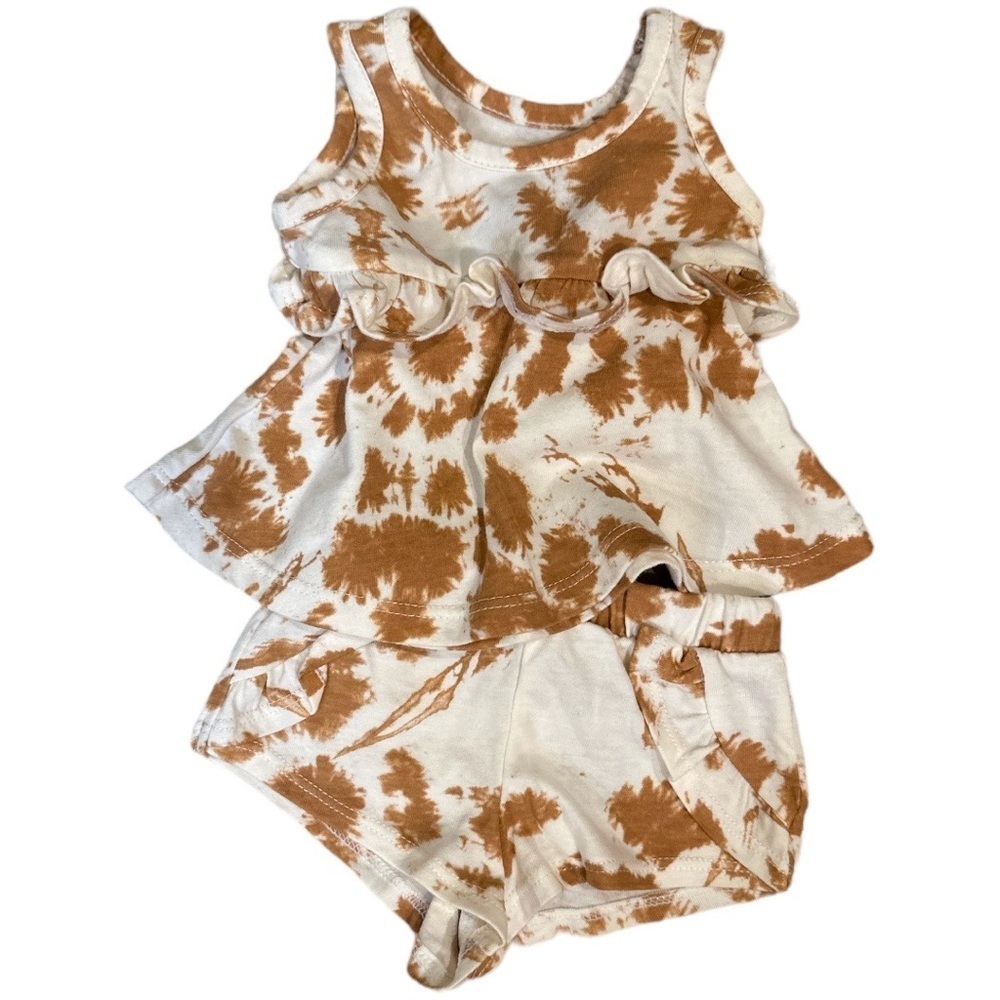 Grayson Mini Baby Girl Ruffle Tie Dye Boho Tank & Shorts Matching Set Newborn